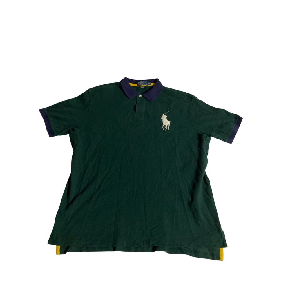 Polo by Ralph Lauren Big Pony Custom Fit Mesh Polo Shirt Green/Navy Men's Sz 2XL